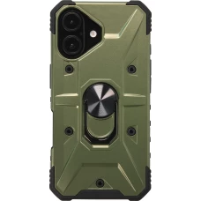 iPhone 16 Case H&uuml;lle - Armor Silikon-Ecken-Schutz mit St&uuml;tzring - Gr&uuml;n