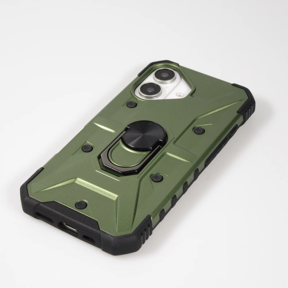 iPhone 16 Case H&uuml;lle - Armor Silikon-Ecken-Schutz mit St&uuml;tzring - Gr&uuml;n