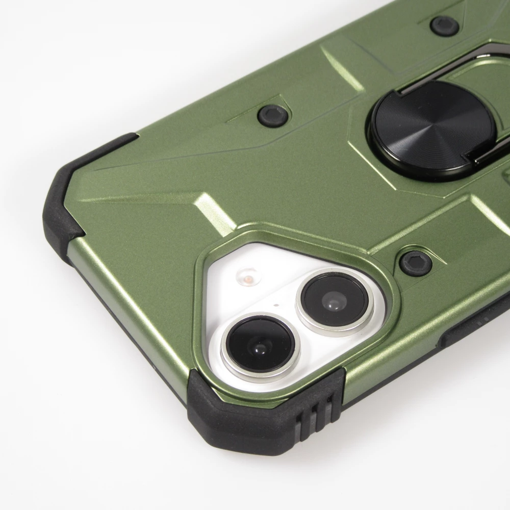 iPhone 16 Case H&uuml;lle - Armor Silikon-Ecken-Schutz mit St&uuml;tzring - Gr&uuml;n