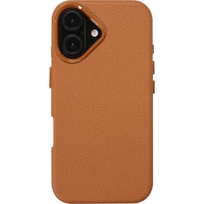iPhone 16 Case H&uuml;lle - Lederlook mit integrierten Kn&ouml;pfen und dreieckigem Design um die Kamera - Braun