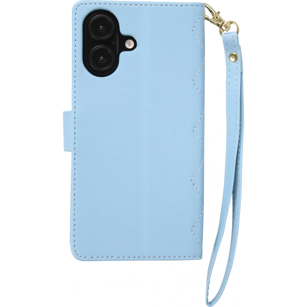 iPhone 16 Case H&uuml;lle - Elegante Flip-Matratze mit Magnetverschluss Trageband und Kartenf&auml;chern - Blau