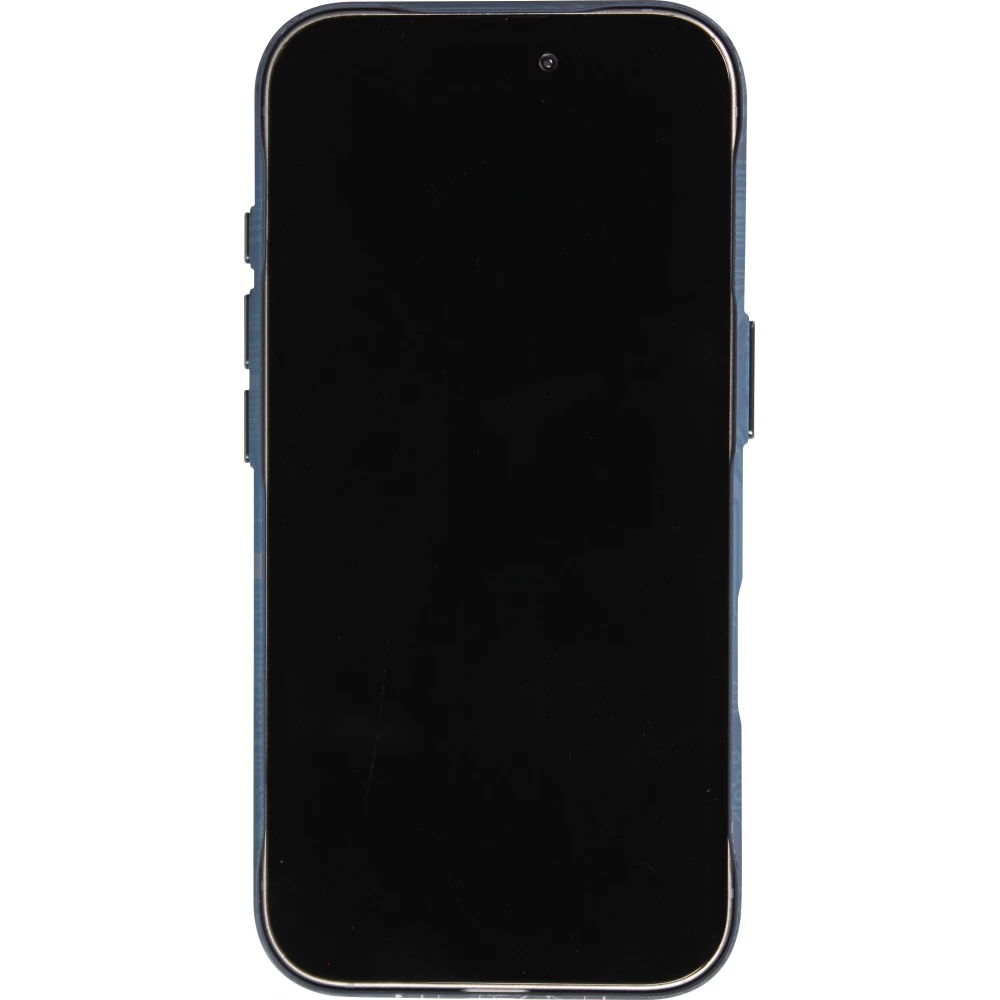 Coque iPhone 16 - Futuriste avec design circuit, boutons int&eacute;gr&eacute;s & MagSafe compatible - Bleu
