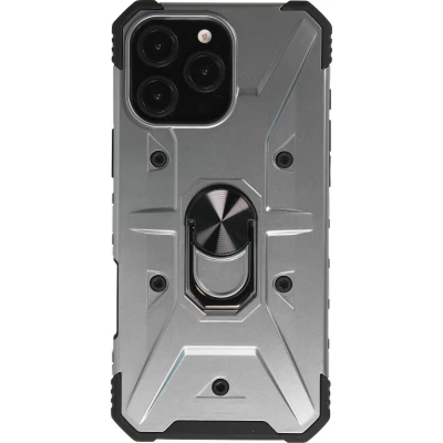 Coque iPhone 16 Pro - Armor avec protection des coins en silicone et anneau de soutien - Argent