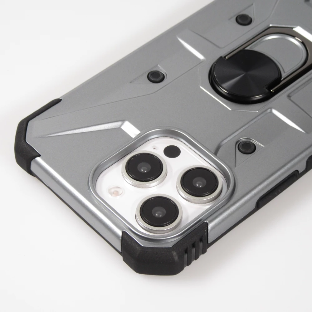 Coque iPhone 16 Pro - Armor avec protection des coins en silicone et anneau de soutien - Argent