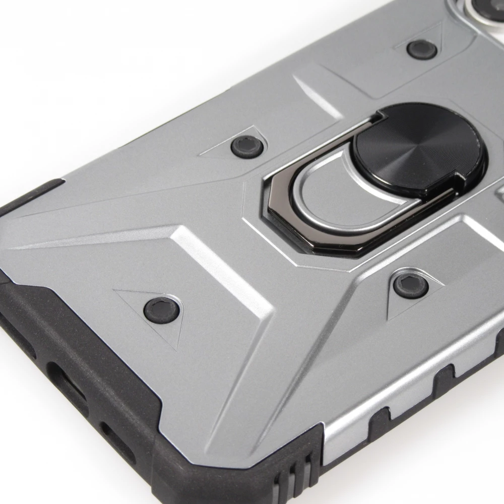 Coque iPhone 16 Pro - Armor avec protection des coins en silicone et anneau de soutien - Argent
