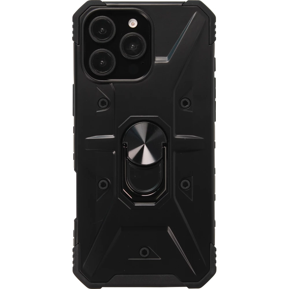 Coque iPhone 16 Pro - Armor avec protection des coins en silicone et anneau de soutien - Noir