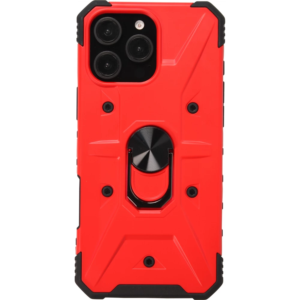 Coque iPhone 16 Pro - Armor avec protection des coins en silicone et anneau de soutien - Rouge