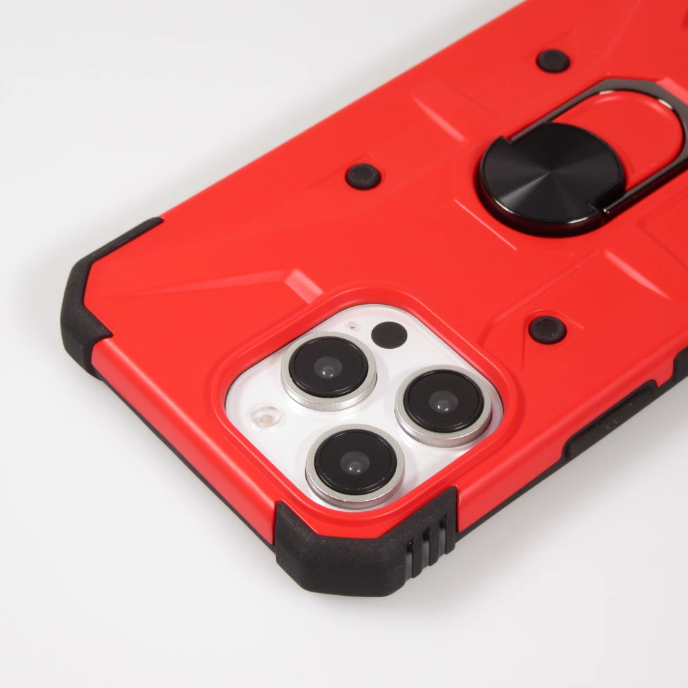 Coque iPhone 16 Pro - Armor avec protection des coins en silicone et anneau de soutien - Rouge