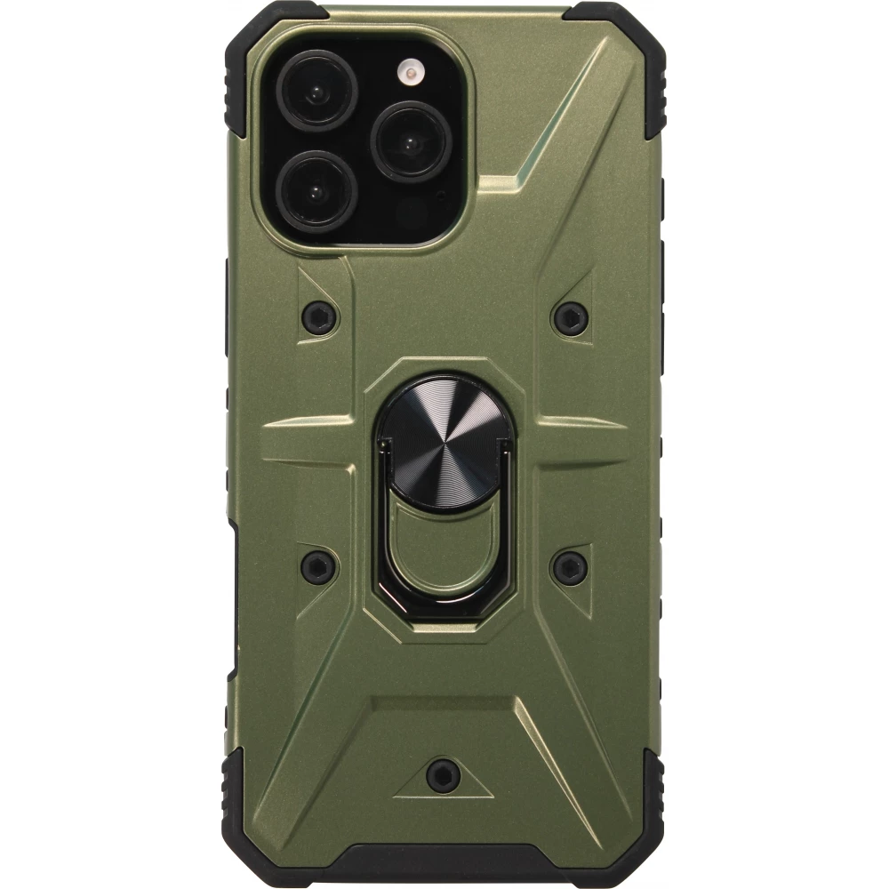 Coque iPhone 16 Pro - Armor avec protection des coins en silicone et anneau de soutien - Vert