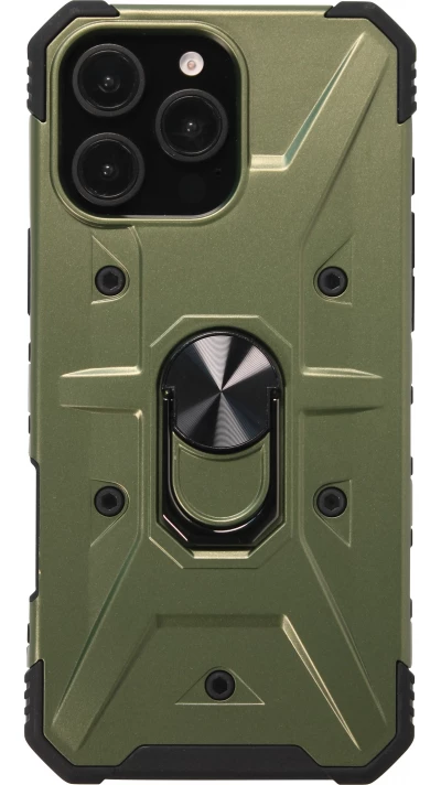 Coque iPhone 16 Pro - Armor avec protection des coins en silicone et anneau de soutien - Vert