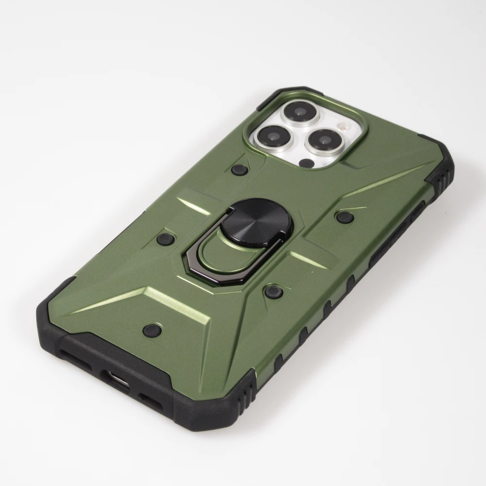 Coque iPhone 16 Pro - Armor avec protection des coins en silicone et anneau de soutien - Vert