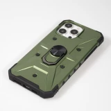 Coque iPhone 16 Pro - Armor avec protection des coins en silicone et anneau de soutien - Vert