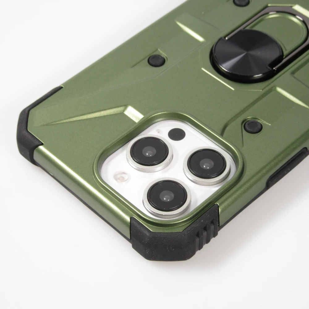 Coque iPhone 16 Pro - Armor avec protection des coins en silicone et anneau de soutien - Vert
