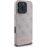 Coque iPhone 16 Pro - Guess pattern 4G avec logo 3D dor&eacute; - Rose