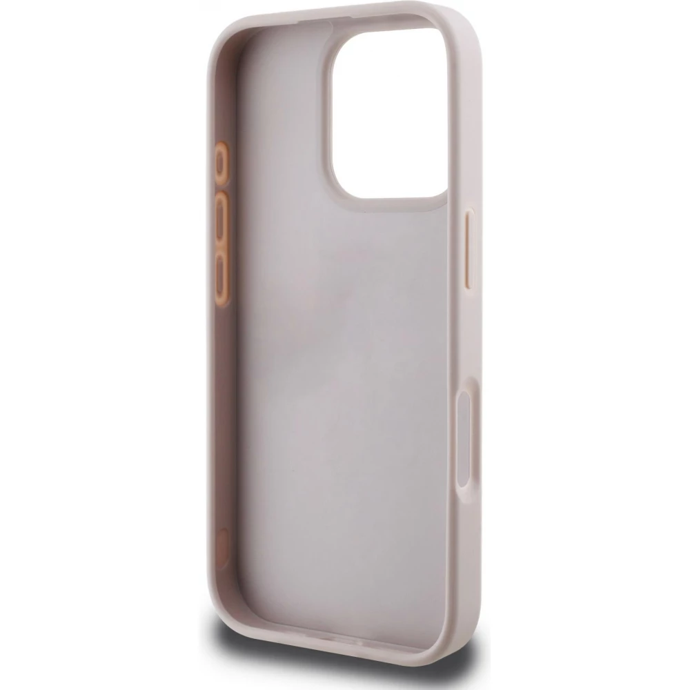 Coque iPhone 16 Pro - Guess pattern 4G avec logo 3D dor&eacute; - Rose