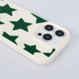 Coque iPhone 16 Pro Max - Lucky stars en silicone effet cuir texturé avec étoiles vertes en relief - Vanille