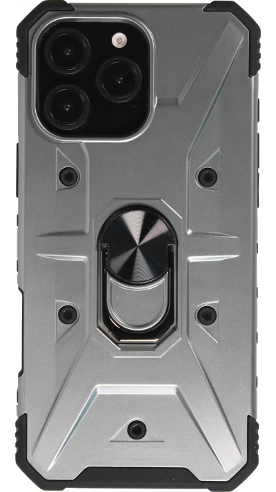 Coque iPhone 16 Pro Max - Armor avec protection des coins en silicone et anneau de soutien - Argent