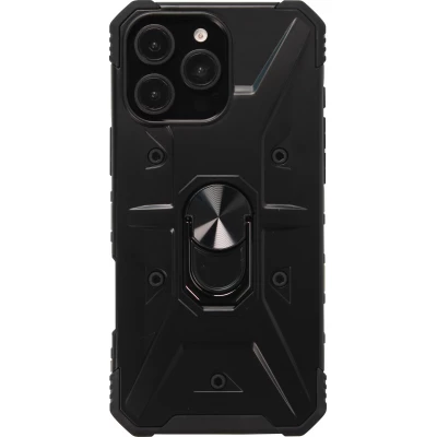 iPhone 16 Pro Max Case H&uuml;lle - Armor mit Silikon-Eckschutz und St&uuml;tzring - Schwarz