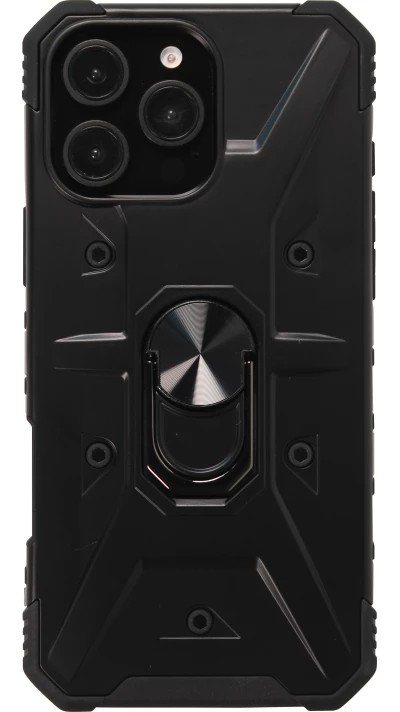 iPhone 16 Pro Max Case H&uuml;lle - Armor mit Silikon-Eckschutz und St&uuml;tzring - Schwarz