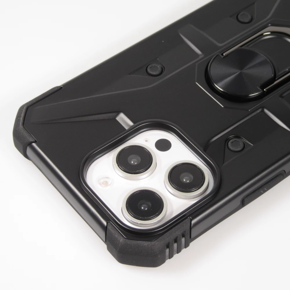 iPhone 16 Pro Max Case H&uuml;lle - Armor mit Silikon-Eckschutz und St&uuml;tzring - Schwarz