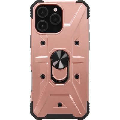 iPhone 16 Pro Max Case H&uuml;lle - Armor Silikon-Ecken-Schutz mit St&uuml;tzring - Rosa gold