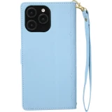 Coque iPhone 16 Pro Max - Flip matelass&eacute; &eacute;l&eacute;gant avec fermeture magn&eacute;tique et lani&egrave;re et emplacements pour cartes - Bleu
