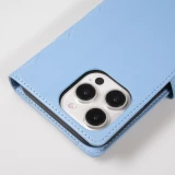 Coque iPhone 16 Pro Max - Flip matelass&eacute; &eacute;l&eacute;gant avec fermeture magn&eacute;tique et lani&egrave;re et emplacements pour cartes - Bleu