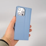 Coque iPhone 16 Pro Max - Flip matelass&eacute; &eacute;l&eacute;gant avec fermeture magn&eacute;tique et lani&egrave;re et emplacements pour cartes - Bleu