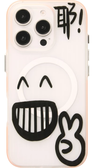 iPhone 16 Pro Max Case H&uuml;lle - Lustiger Skizzenblock mit orangefarbenen R&auml;ndern und MagSafe - Transparent