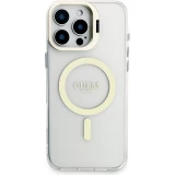 Coque iPhone 16 Pro Max - Guess magn&eacute;tique MagSafe avec plaques interchangeables (rose / brun / noir) et Camera Stand - Transparent