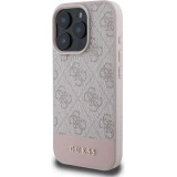 iPhone 16 Pro Max Case H&uuml;lle - Guess 4G Muster mit goldenem 3D-Logo - Rosa