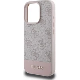 iPhone 16 Pro Max Case H&uuml;lle - Guess 4G Muster mit goldenem 3D-Logo - Rosa