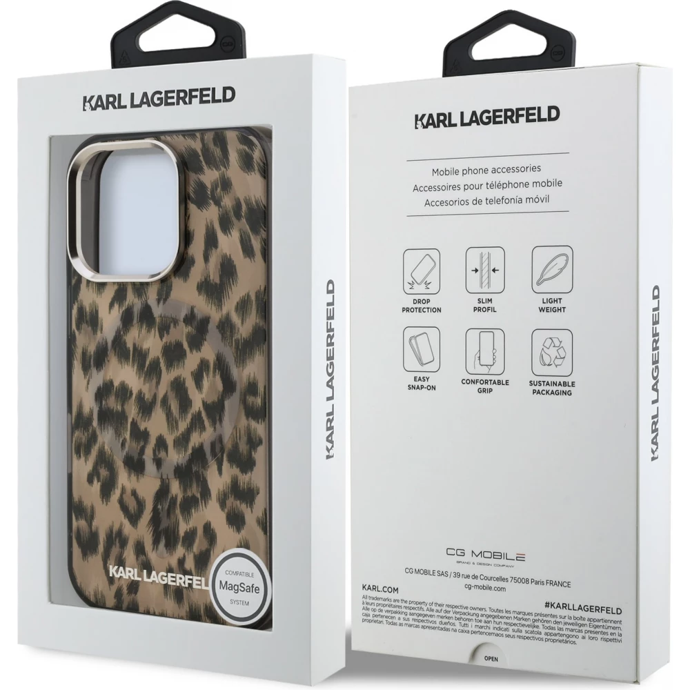 Coque iPhone 16 Pro Max -  Karl Lagerfeld IML l&eacute;opard MagSafe &eacute;l&eacute;gante - Brun