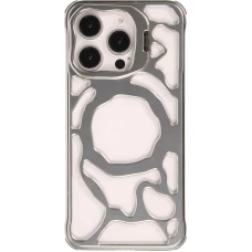 Coque iPhone 16 Pro Max - Motifs organiques Argent&eacute;es et support cam&eacute;ra int&eacute;gr&eacute; - Argent