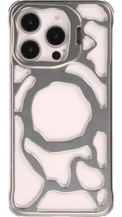 iPhone 16 Pro Max Case H&uuml;lle - Silberne organische Muster mit integriertem Kamerahalter - Silber