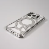 Coque iPhone 16 Pro Max - Motifs organiques Argent&eacute;es et support cam&eacute;ra int&eacute;gr&eacute; - Argent