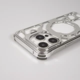 Coque iPhone 16 Pro Max - Motifs organiques Argent&eacute;es et support cam&eacute;ra int&eacute;gr&eacute; - Argent