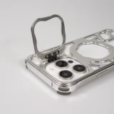 Coque iPhone 16 Pro Max - Motifs organiques Argent&eacute;es et support cam&eacute;ra int&eacute;gr&eacute; - Argent