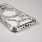 Coque iPhone 16 Pro Max - Motifs organiques Argent&eacute;es et support cam&eacute;ra int&eacute;gr&eacute; - Argent