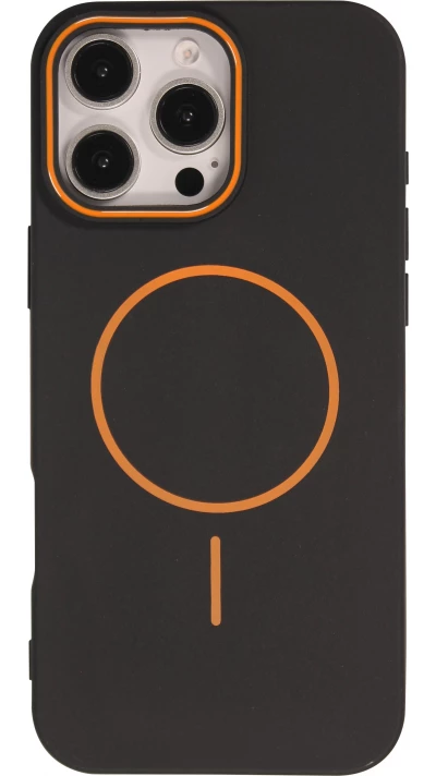 iPhone 16 Pro Max Case H&uuml;lle - Silicone MagSafe Flexibel Halo Licht - Schwarz