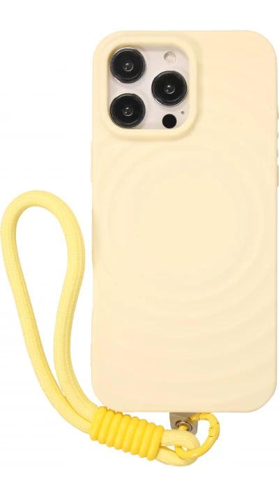 iPhone 16 Pro Max Case H&uuml;lle - Silikon Soft Touch MagSafe mit Wellen und Handschlauf - Gelb