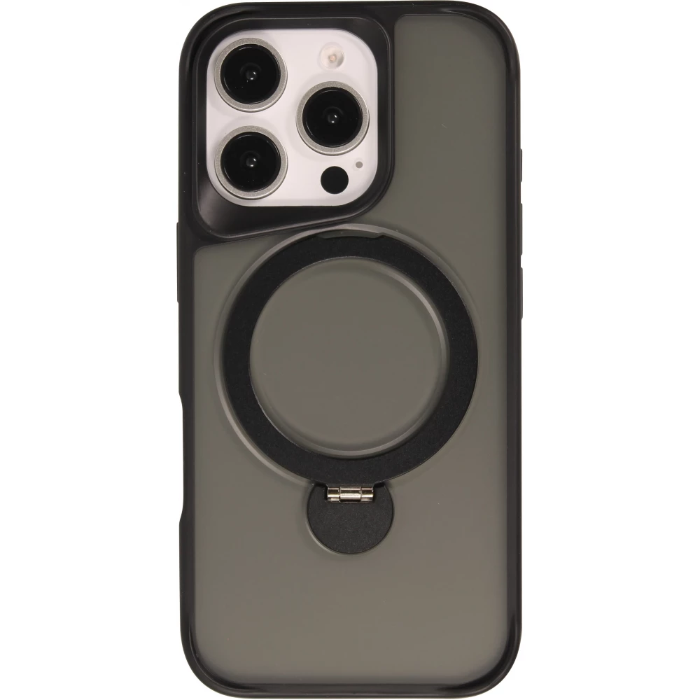 iPhone 16 Pro Max Case Hülle - Transparente Minimalistisch mit Drehring und Verstärkten Kanten - Schwarz