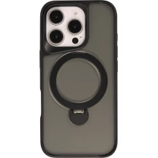 iPhone 16 Pro Max Case Hülle - Transparente Minimalistisch mit Drehring und Verstärkten Kanten - Schwarz