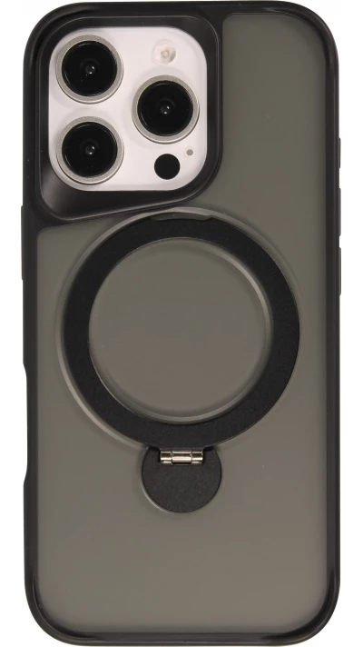 iPhone 16 Pro Max Case Hülle - Transparente Minimalistisch mit Drehring und Verstärkten Kanten - Schwarz