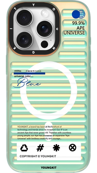 Coque iPhone 16 Pro Max - Youngkit effet iris&eacute; univers bleu avec reflets changeants - Bleu