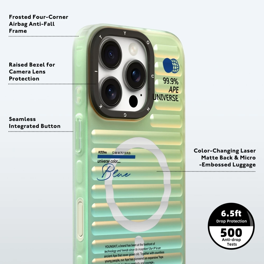 Coque iPhone 16 Pro Max - Youngkit effet iris&eacute; univers bleu avec reflets changeants - Bleu