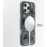 Coque iPhone 16 Pro Max - Youngkit silicone compatible MagSafe design circuit style puce &eacute;lectronique - Bleu