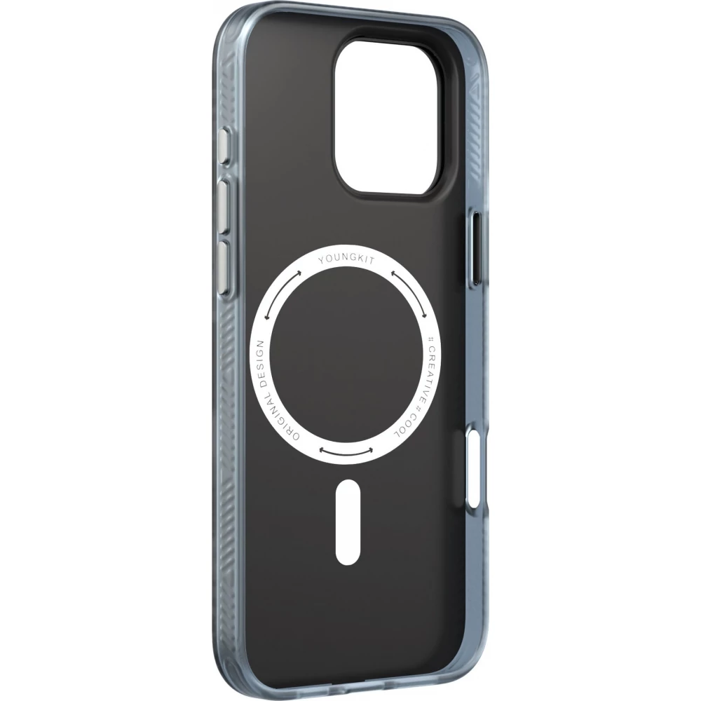 Coque iPhone 16 Pro Max - Youngkit silicone compatible MagSafe design circuit style puce &eacute;lectronique - Gris