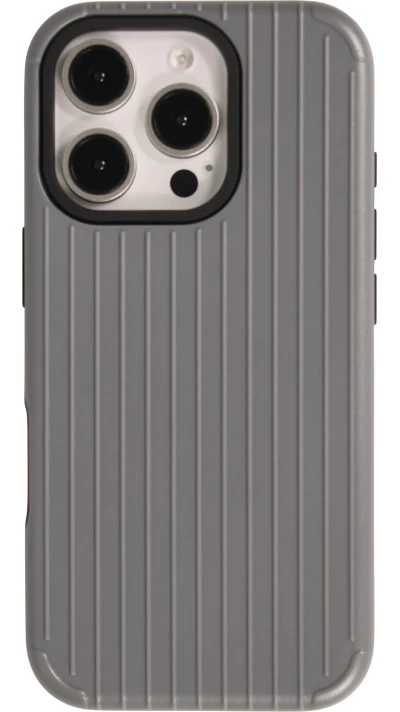Coque iPhone 16 Pro - Ray&eacute;e en plastique dur avec renforts en silicone protection antichoc au design textur&eacute; - Gris