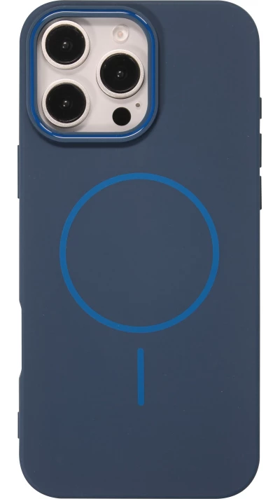 Coque iPhone 16 Pro - Silicone MagSafe Souple Halo Light - Bleu